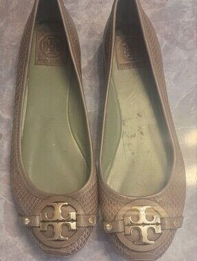 Tory Burch Dark Green Logo Ballet Flats